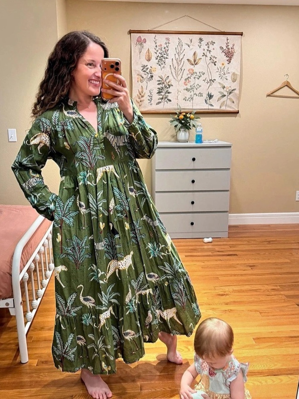 Anthropologie Fox & Hen Animal Print Maxi Dress Cotton in Green Size XL - Picture 4 of 15
